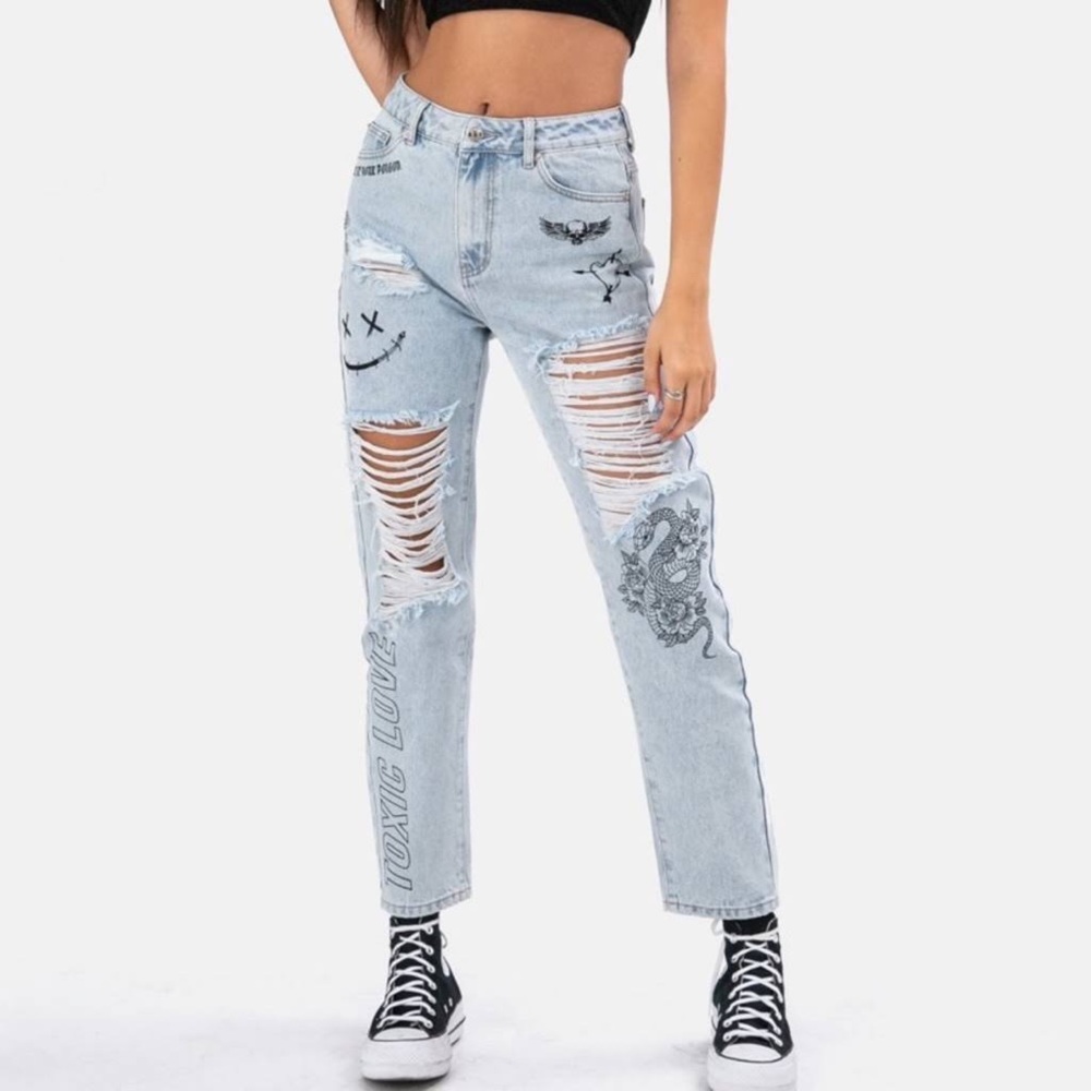 Women’s Adika Toxic Love Distressed High Rise Jeans Size XS